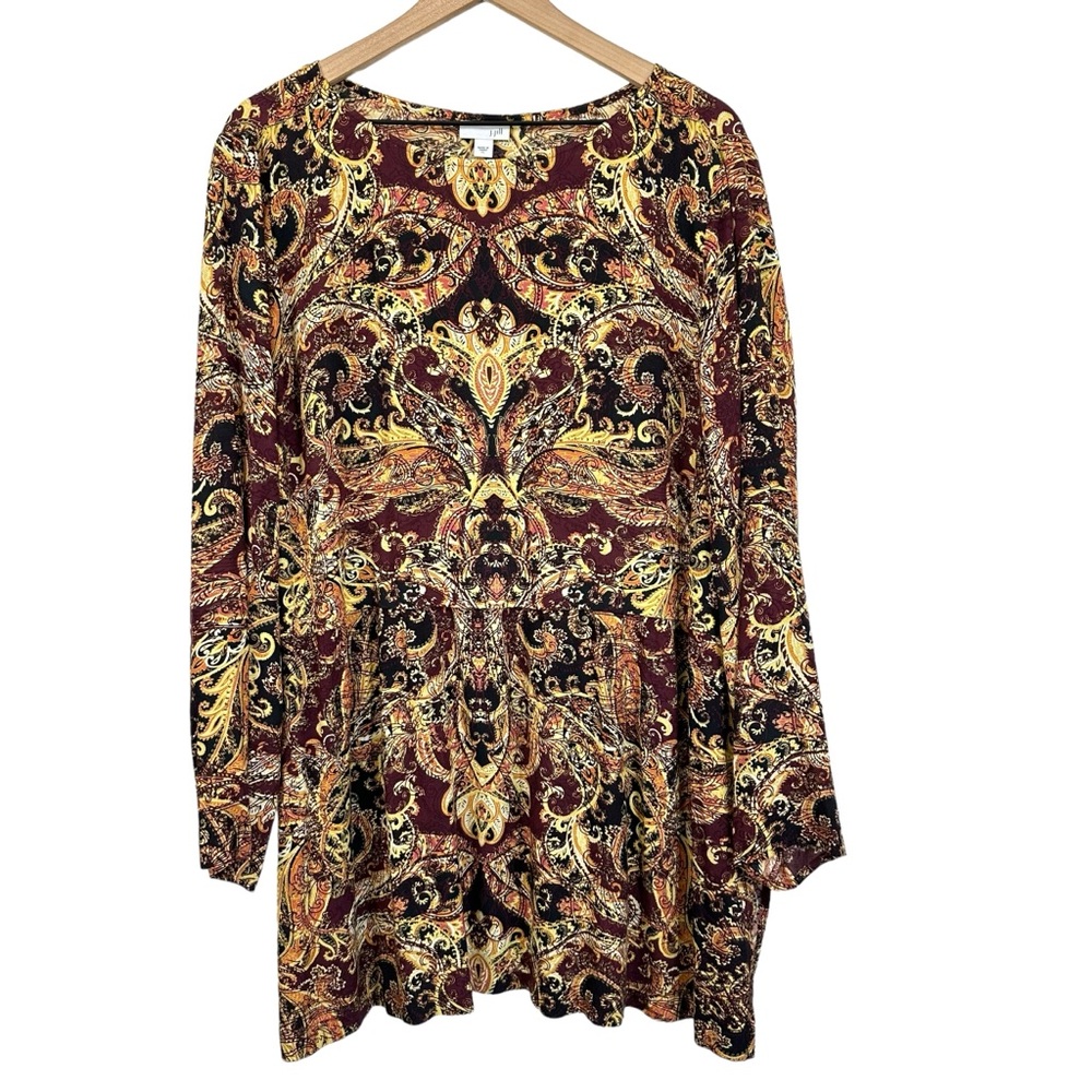 J Jill Paisley Tunic Top Size XL Lightweight Longline Boho Travel Office